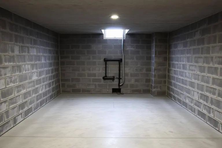Concrete basement slab and block foundation walls