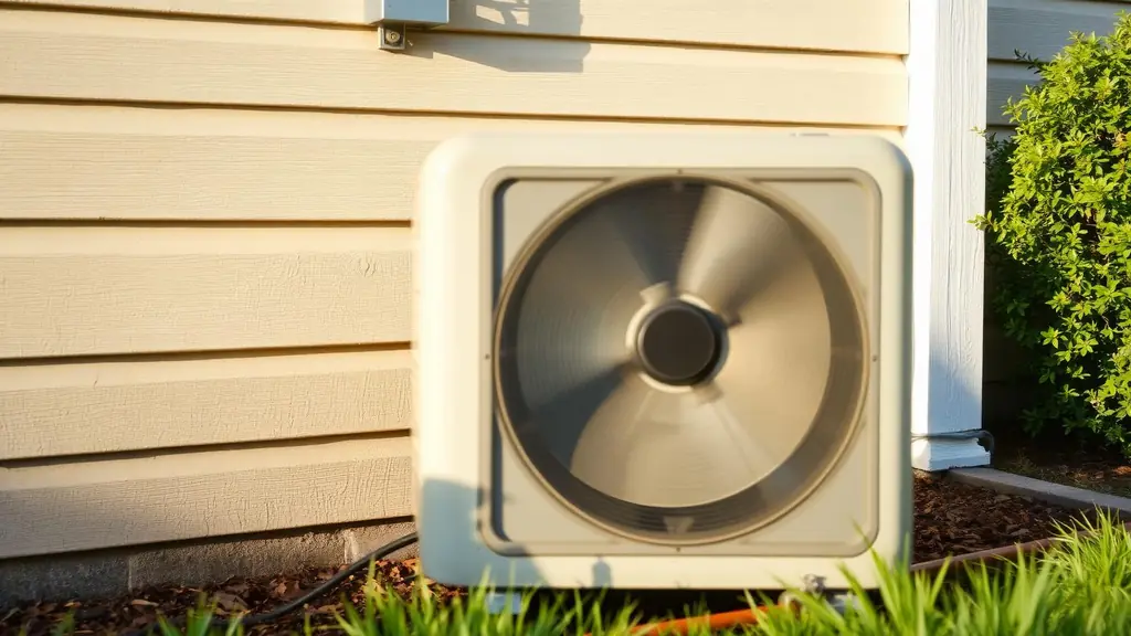 Outdoor air-conditioning condenser unit running beside a house wall