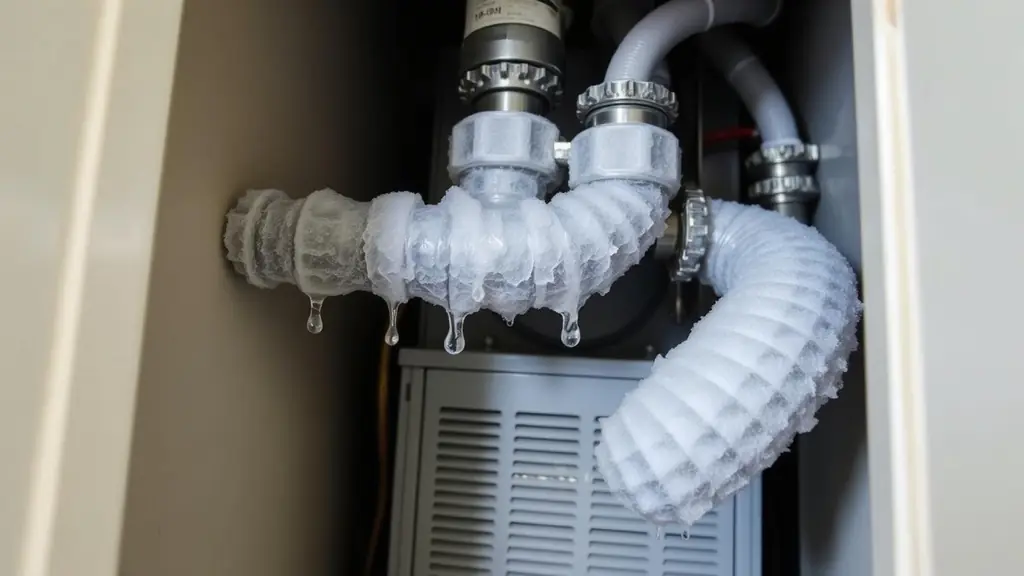 Frost built up on the refrigerant line at an indoor air handler