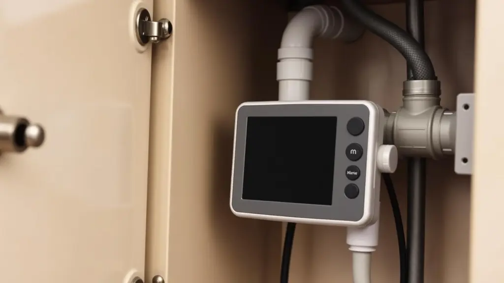 Home energy monitor display clipped inside an electrical meter cabinet