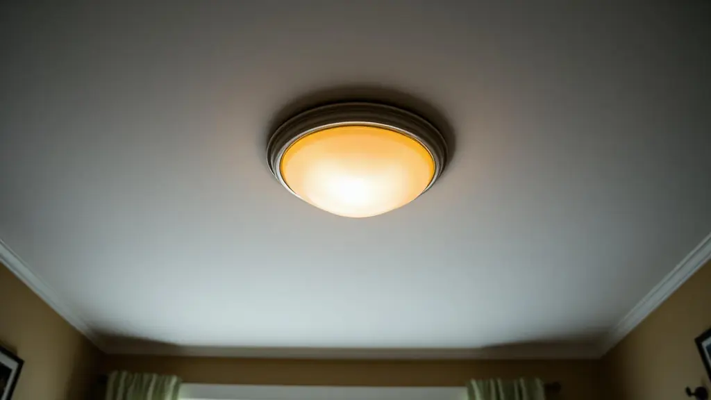 Ceiling light fixture caught mid-flicker in a dim living room