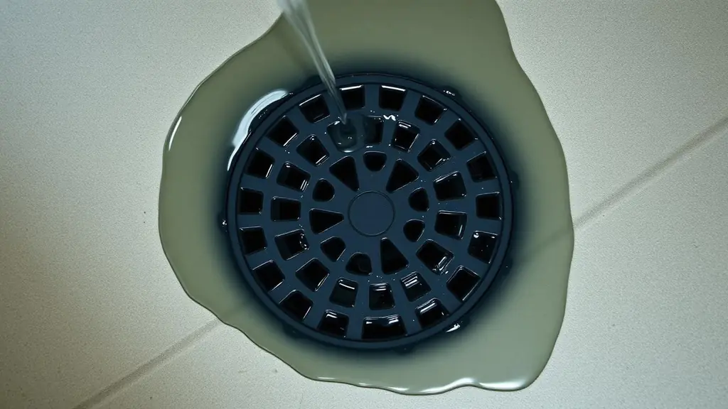 Grey water standing around a basement floor drain grate