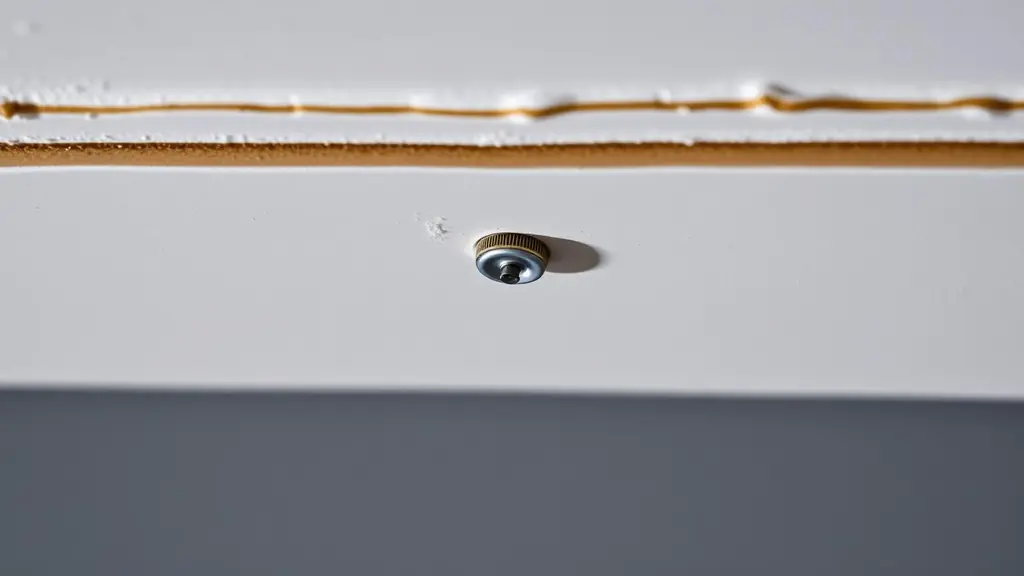 Nail pop bulging through the paint on an interior drywall ceiling