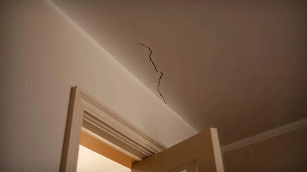 Diagonal drywall crack running up from the corner of an interior doorway