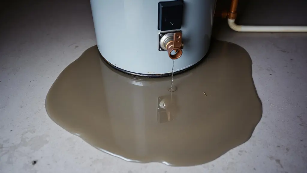 Water pooling on the floor at the base of a tank water heater