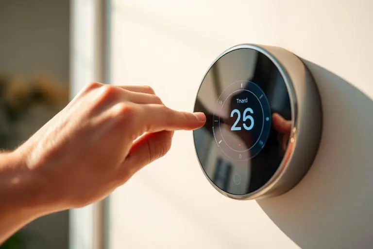 Hand adjusting a round smart thermostat