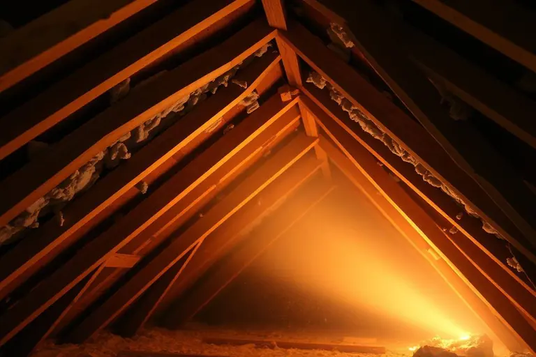 Hot attic with thin fiberglass insulation between joists